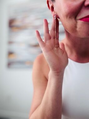 JENNIFER ZEUNER Gold Crystal Chain Drop Earrings NWT